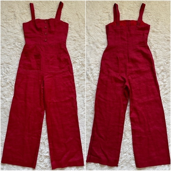 Staud Jumpsuit Sleeveless Cropped 100% Ramie Red 0 - Picture 4 of 13
